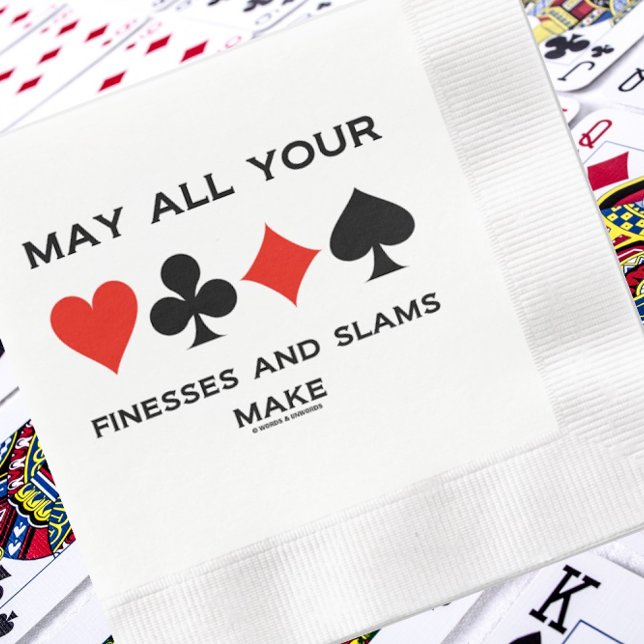 Mögen alle Ihre Finessen und Schinken Bridge Spaß  Serviette (Host your next bridge-themed event with this paper napkin featuring the 4 card suits & timeless wish)