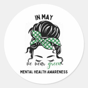 Mögen wir Green Messy Bun Mental Health Awards tra Runder Aufkleber