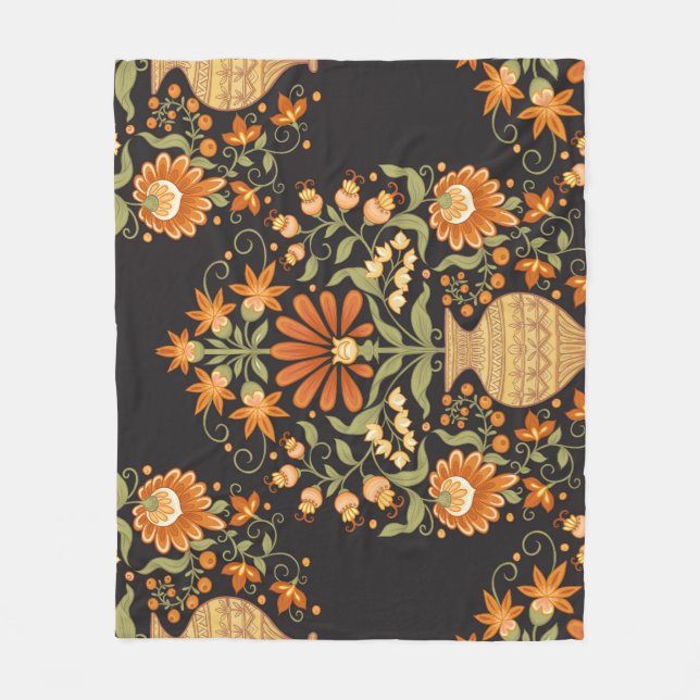 Moghul-Fantasie: Retro-Blumenopulenz Fleecedecke (Vorderseite)