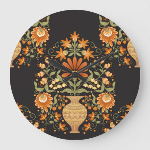 Moghul-Fantasie: Retro-Blumenopulenz Große Wanduhr