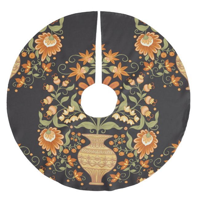 Moghul-Fantasie: Retro-Blumenopulenz Polyester Weihnachtsbaumdecke (Vorderseite)