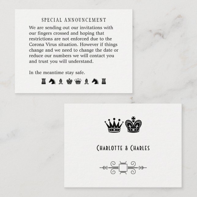 Mögliche Änderung der Ankündigung von Hochzeiten Begleitkarte (Vorne/Hinten)