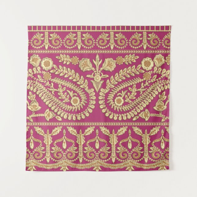 Mogulkunst. Indianisches antikes Gold b Wandteppich (Vorderseite)