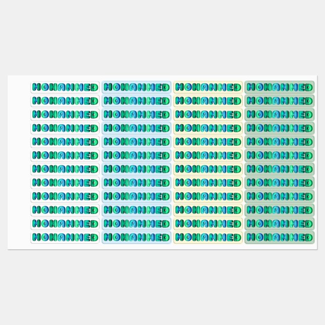 Mohammed Baby Name kawaii 3d Optikkleidung Etiketten (Blatt)