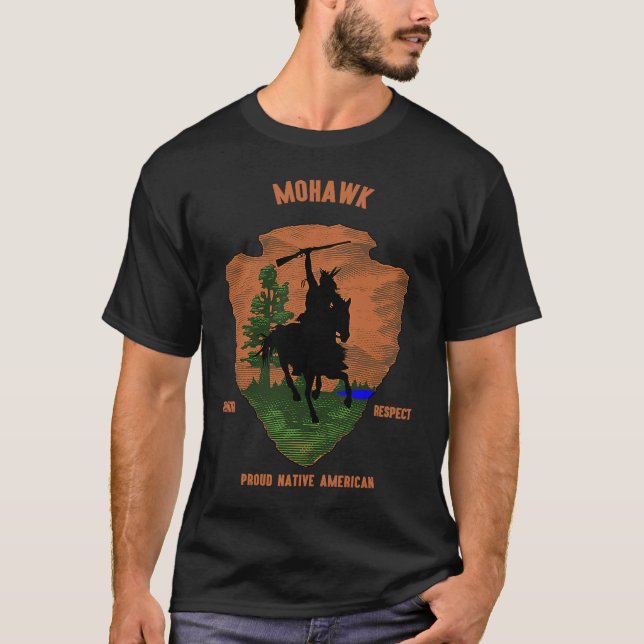 Mohawk Native Amerikanische Ureinwohner Retro Vint T-Shirt (Vorderseite)