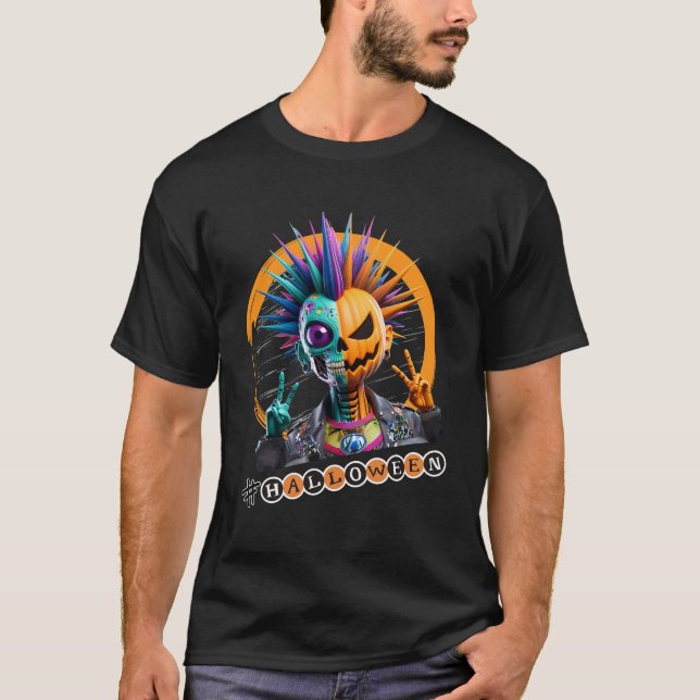 Mohawk Pumpkin-Skeleton T-Shirt (Vorderseite)