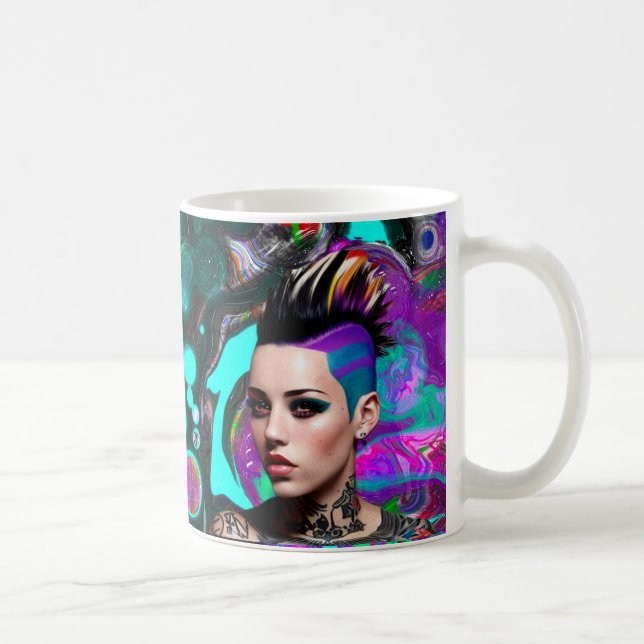 Mohawk Punk Girl Abstrakt Art Kaffeetasse (Rechts)