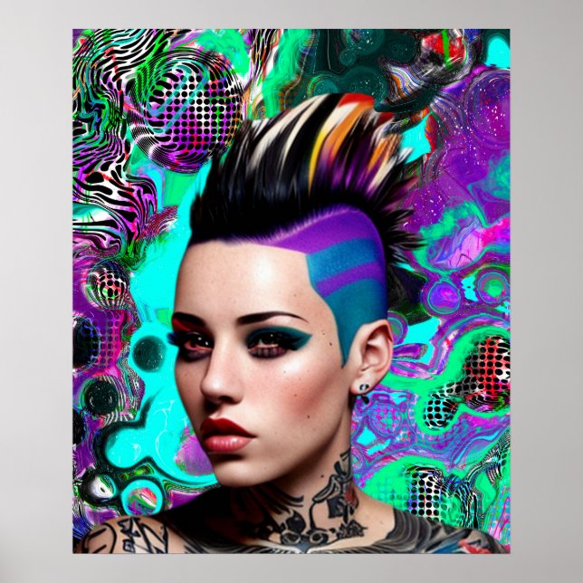 Mohawk Punk Girl Abstrakt Art Poster (Vorne)