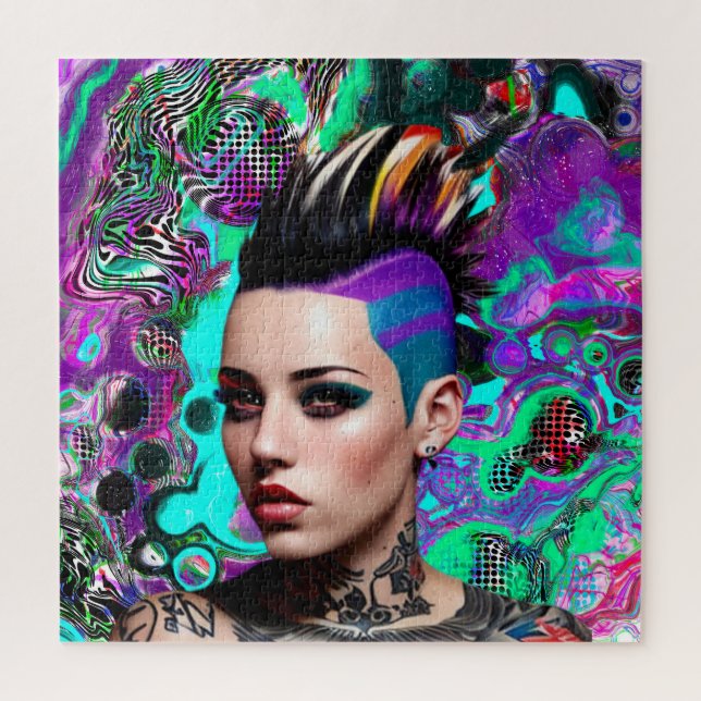 Mohawk Punk Girl Abstrakt Art Puzzle (Vertikal)