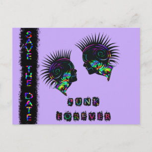 Mohawk Save the Date Postcard Punk Rock Hochzeit Ankündigungspostkarte