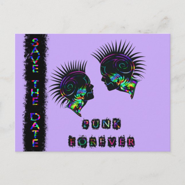 Mohawk Save the Date Postcard Punk Rock Hochzeit Ankündigungspostkarte (Vorderseite)