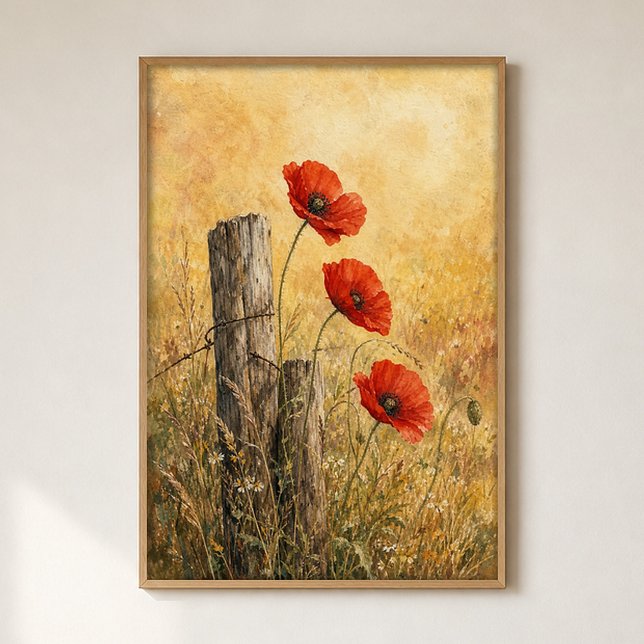 Mohn an der Hecke Wasserfarbenposter Poster (Shown framed for scale. Poster ships unframed; frames are an optional add-on.)