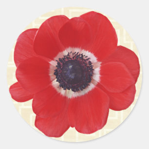 Mohn auf Beige Runder Aufkleber
