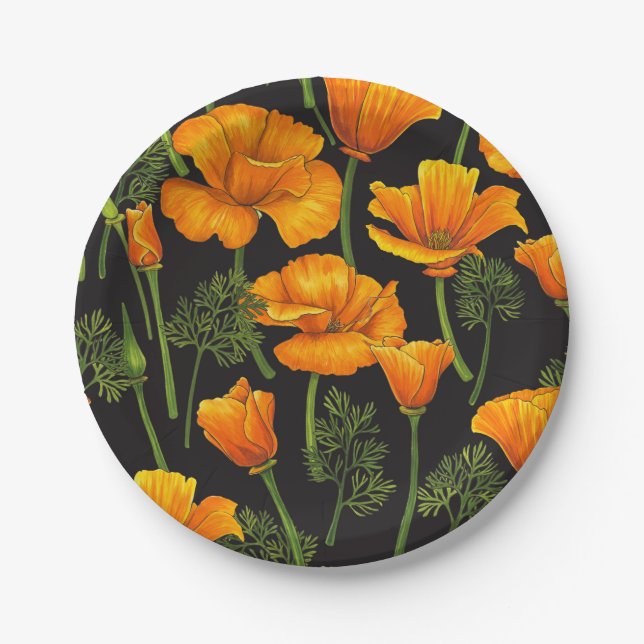 Mohn aus Kalifornien Pappteller (Vorderseite)