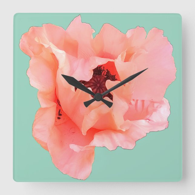 Mohn aus Single Quadratische Wanduhr (Vorderseite)