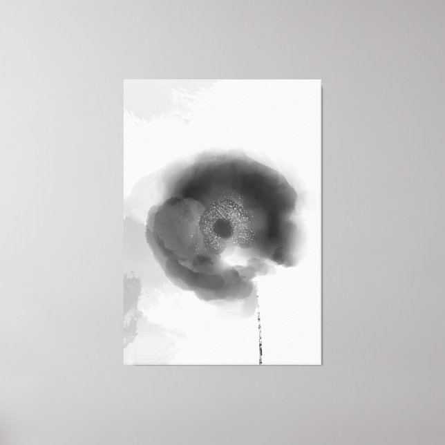 Mohn aus Troy Schwarz und Weiß Wasserfarbe Blüte Leinwanddruck (Vorderseite)