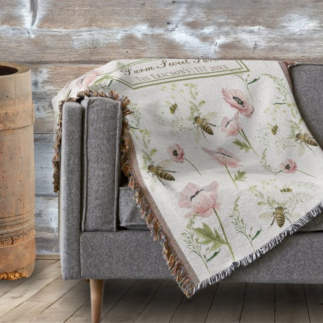 Mohn, Bienenzucht, Wildblumen Decke (Customizable "Farm Sweet Farm" throw blanket with family name and year | Rustic farmhouse decor)