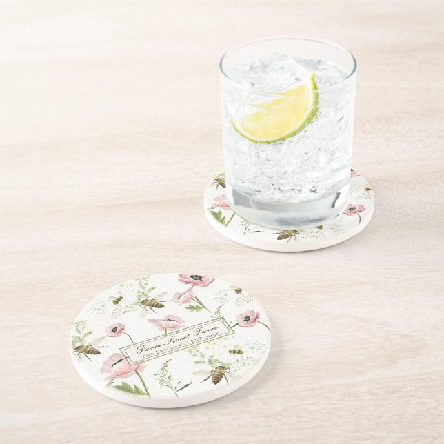 Mohn, Bienenzucht, Wildblumen Getränkeuntersetzer (Seite)