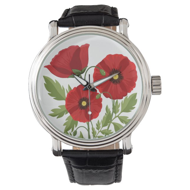 Mohn blüht fröhlich Sommer Blume Armbanduhr (Vorderseite)