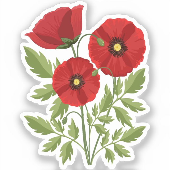 Mohn blüht fröhlich Sommer Blume Aufkleber (Vorderseite)