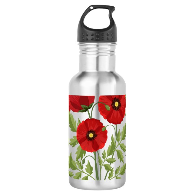 Mohn blüht fröhlich Sommer Blume Edelstahlflasche (Vorderseite)
