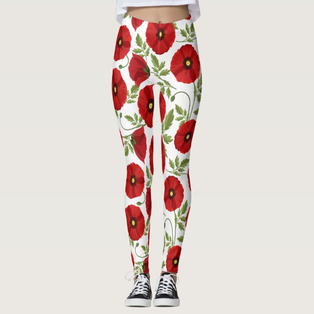 Mohn blüht fröhlich Sommer Blume Leggings (Vorderseite)