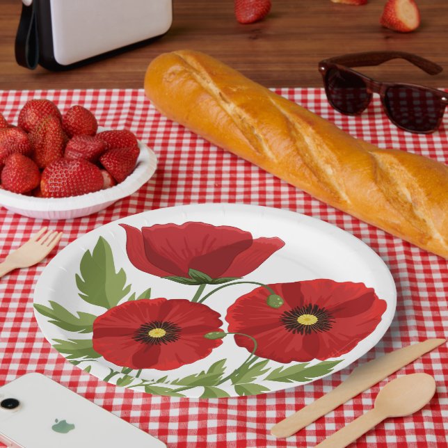 Mohn blüht fröhlich Sommer Blume Pappteller (Picknick)