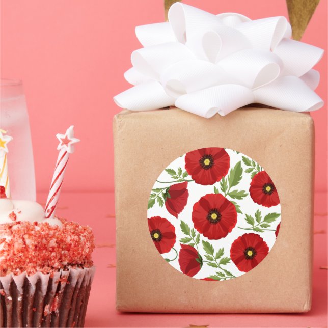 Mohn blüht fröhlich Sommer Blume Runder Aufkleber (Party)