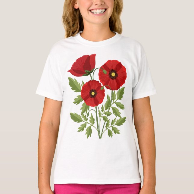 Mohn blüht fröhlich Sommer Blume T-Shirt (Vorderseite)