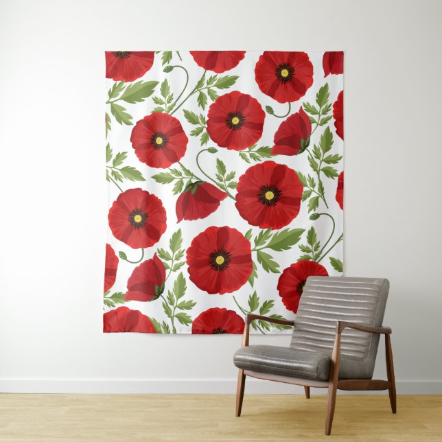 Mohn blüht fröhlich Sommer Blume Wandteppich (Beispiel)