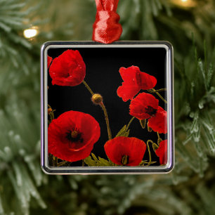 Mohn Blume Rot Schwarz Wasserfarben Blumendekor Ornament Aus Metall