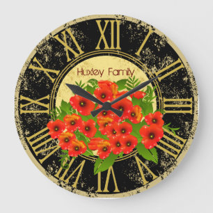 Mohn Blume Vintage Wandklemme Große Wanduhr