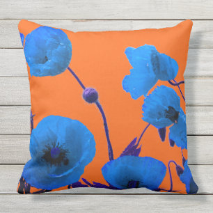 Mohn-Blume Wasserfarben Sonnenuntergang Orangenbla Kissen
