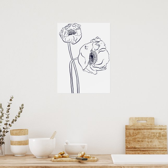 Mohn Botanische Linienkunst Poster (Küche)