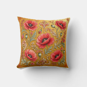 Mohn fleur goldenes Design Kissen