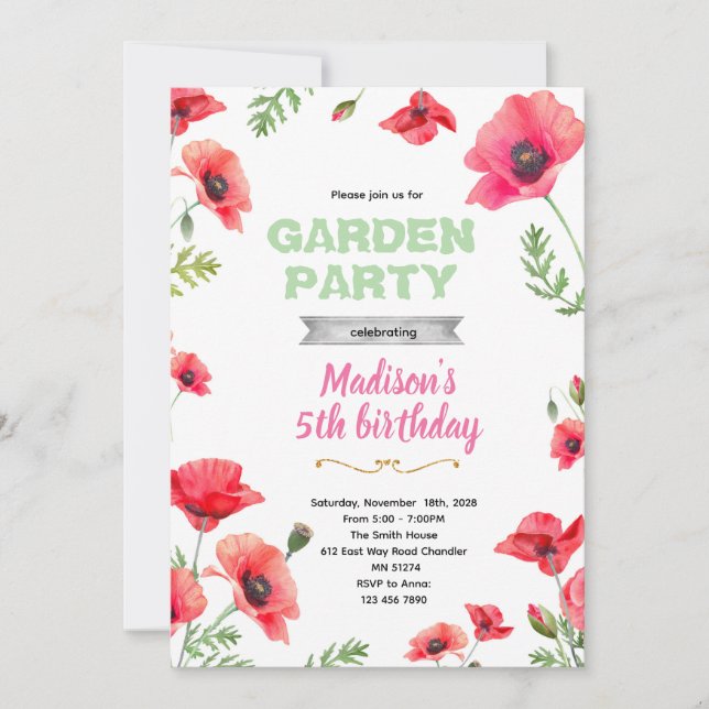 Mohn Gartenparty-Einladung Einladung (Vorderseite)