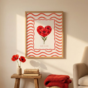 Mohn-Herz-Valentinstag-Wellen-Wandkunst Poster