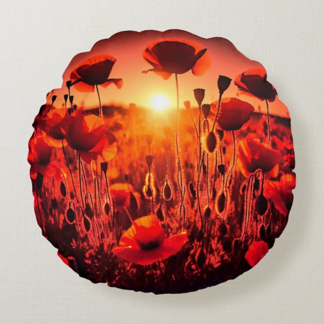 Mohn im Gegenlicht Rundes Kissen (Vorderseite)