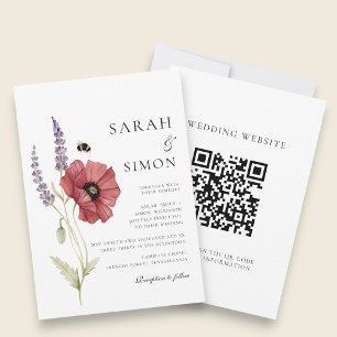 Mohn-Lavendel-Aquarell-Hochzeitswebsite QR Einladung