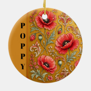Mohn-Lilien golden Design Keramik Ornament
