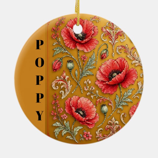 Mohn-Lilien golden Design Keramik Ornament (Hinten)