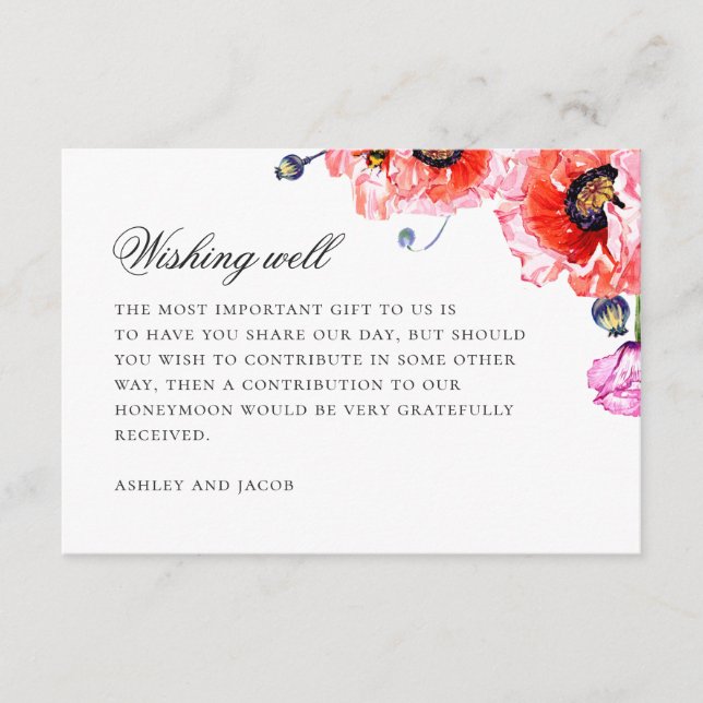 Mohn mit Aquarellfarbe. Hochzeit mit Roter Blüte w Begleitkarte (Vorderseite)