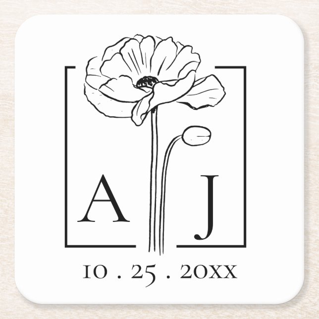 Mohn-Monogramm Rechteckiger Pappuntersetzer (Vorderseite)