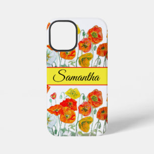Mohn Orange Rot Aquarell Blumen Blumen Telefon iPhone 12 Mini Hülle