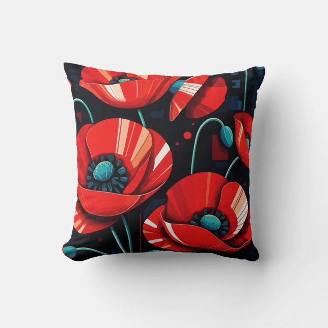 Mohn Papaver Blumen Kissen (Vorderseite)