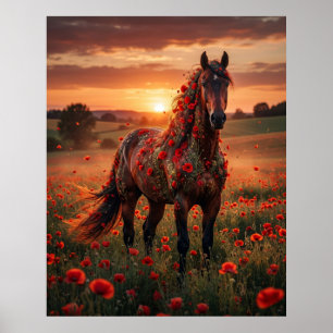 Mohn Pferd Sonnenuntergangs Lauf Poster
