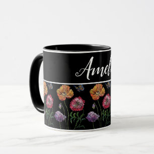 Mohn Poppies Rotes Shabby Chic Schwarze Flora Blum Tasse