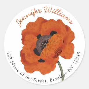 Mohn-Rot-Handschrift-Schriftart Florale Rücksendea Runder Aufkleber