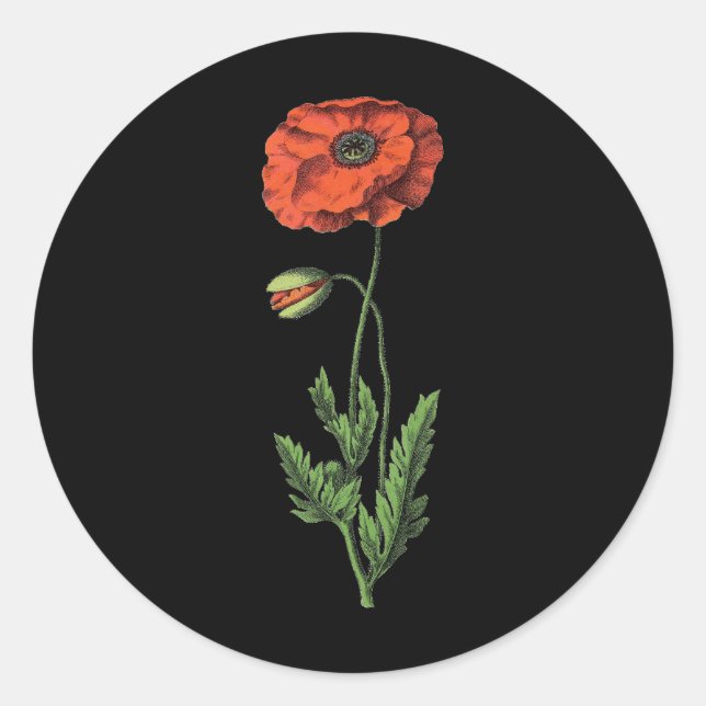 Mohn Runder Aufkleber (Vorderseite)