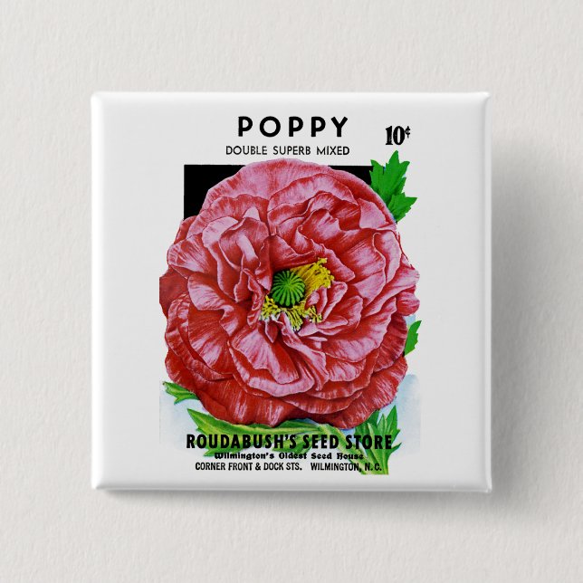Mohn-Samenpaket im Vintage-Stil Button (Vorderseite)